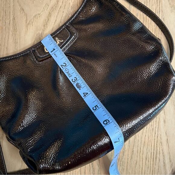 COACH Ashley Chocolate Brown Patent Leather Pebbled Small Crossbody Purse - Picture 10 of 11